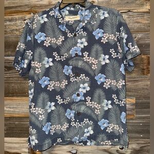 Tommy Bahama Floral Hawaiian Blue Pocket Men's Camp Shirt 100%Silk Size S